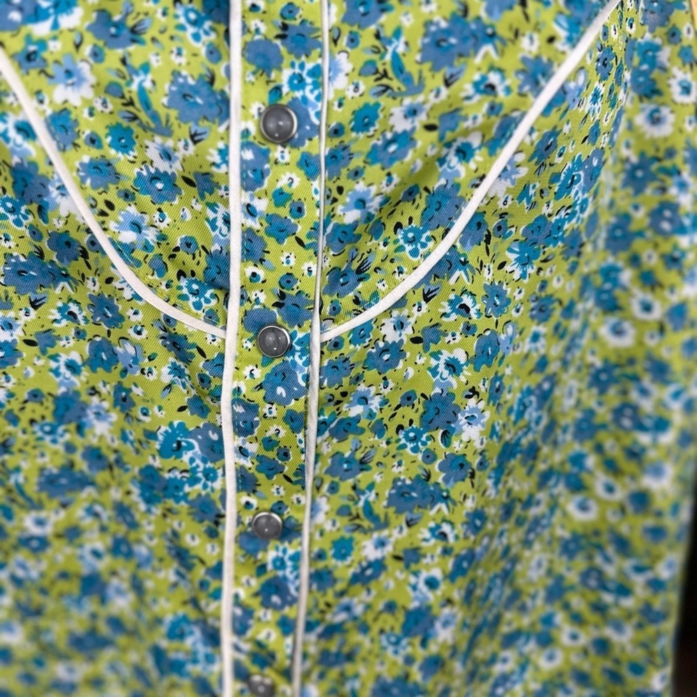 Cinq‎ a Sept Size Small the Leon Silk Green Sequin Pearl snap Button Down Blouse - Picture 5 of 11